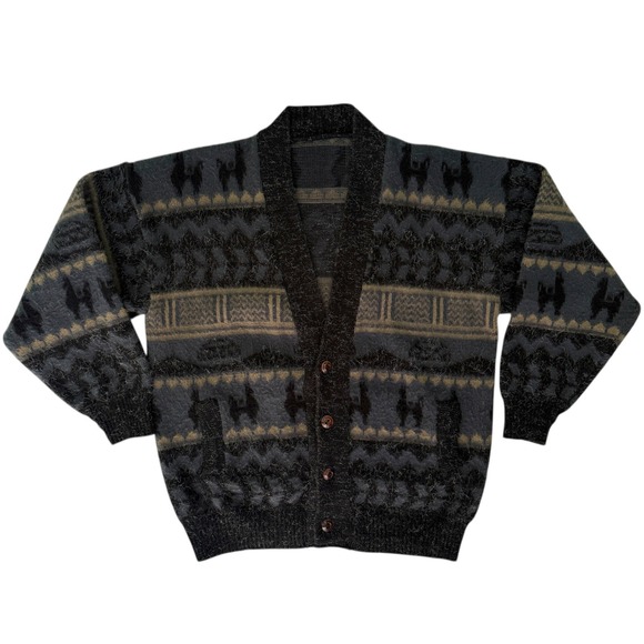 Vtg Mens Geometric Alpaca Wool Cardigan Sweater XXL Peru Heavy Grandpa Winter - Picture 2 of 10